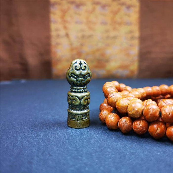 Snow Lion Seal,Lucky Knot Symbol - Tibetan Buddhist art, front view