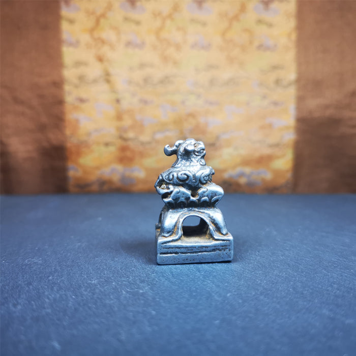 Snow Lion Stupa Seal,1.38" - Tibetan Buddhist art, close-up detail