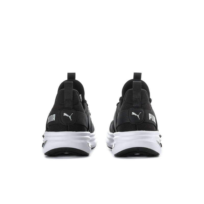 Men's black running shoes with cushioned heel and white midsole detail