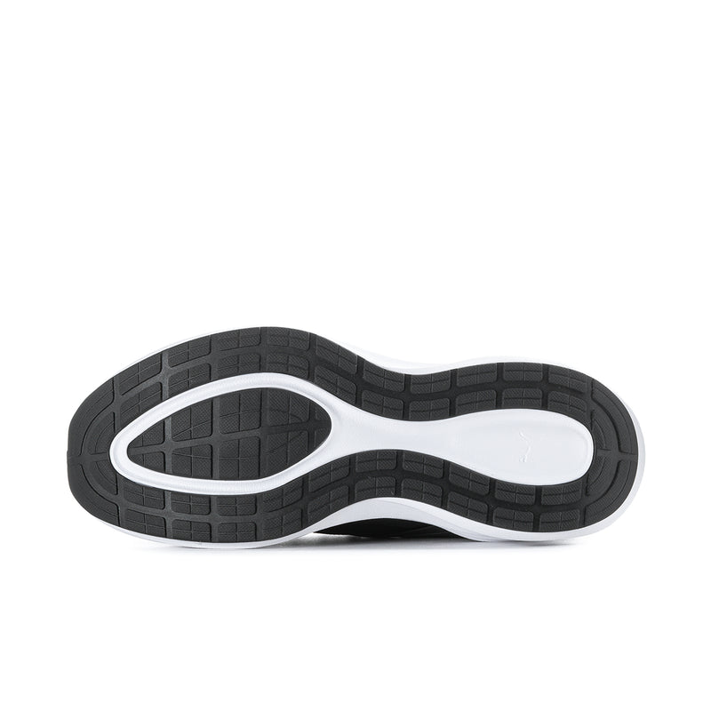 Men's black outsole with white edge and patterned tread for running grip