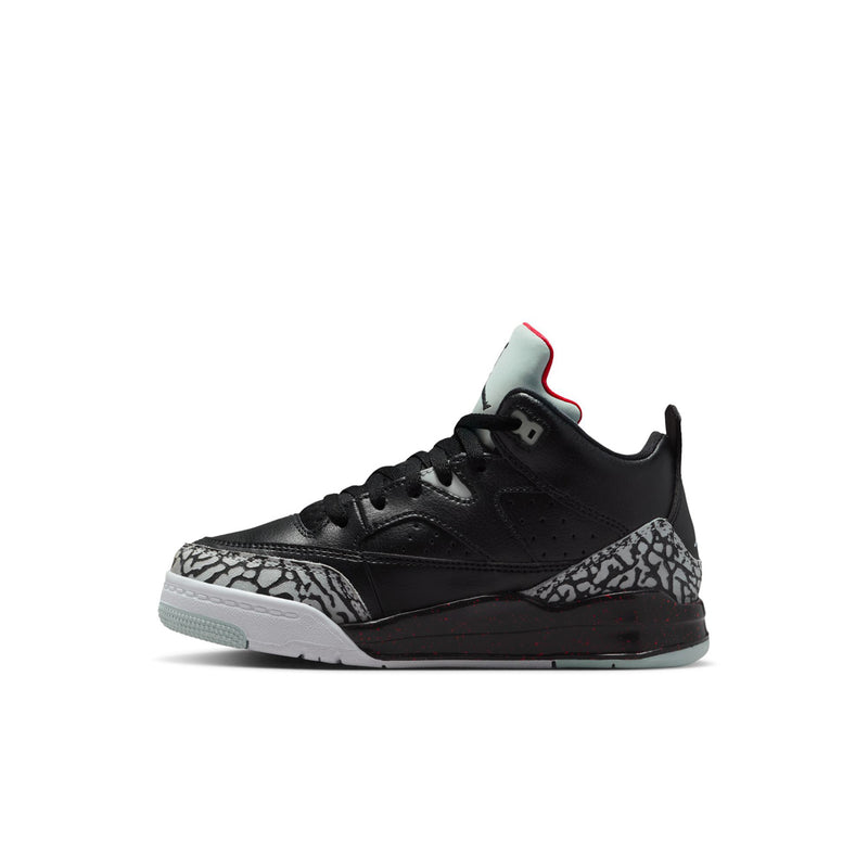 Kids black low-top sneakers with lace-up front and elephant-print side panel