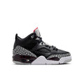 Youth high-top sneakers, black with red lining, white midsole and patterned panel