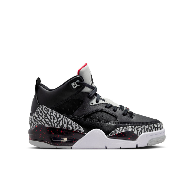 Youth high-top sneakers, black with red lining, white midsole and patterned panel