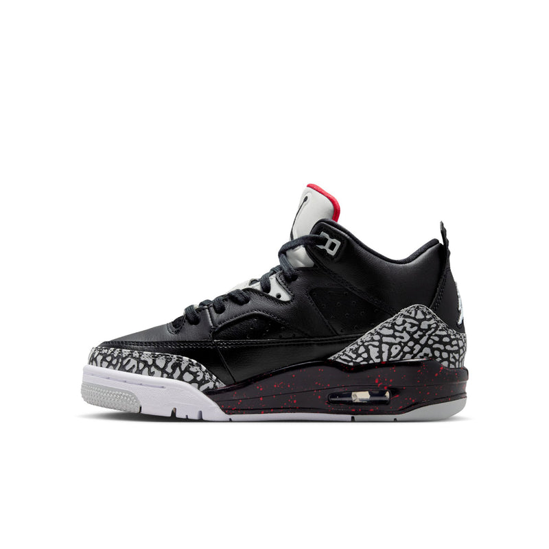 Youth high-top sneakers, black with speckled elephant-print side panel and red heel trim