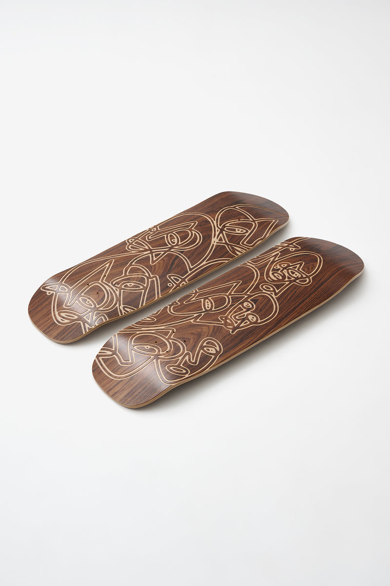 Two decks with engraved abstract artwork on rosewood maple from the Sonny Mountain set