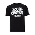 Men's black graphic T-shirt, front print with South Central text and lines