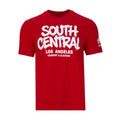 Men's red crewneck tee with South Central white front graphic