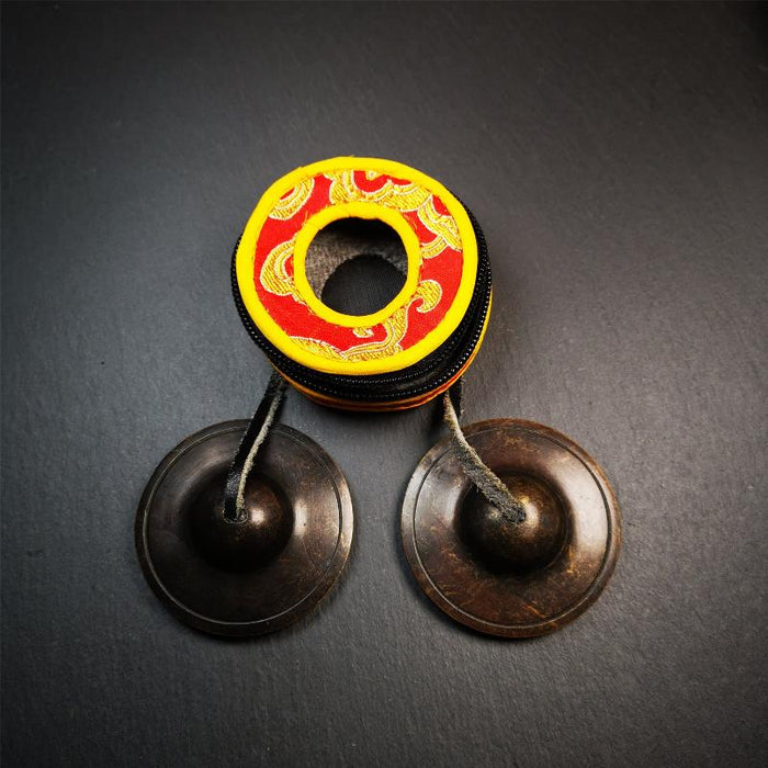Special Brass Tingsha Set - 2.6" - Tibetan Buddhist art, detailed view