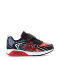 Kids light-up Spider-Man sneakers, black with red accents and web graphic