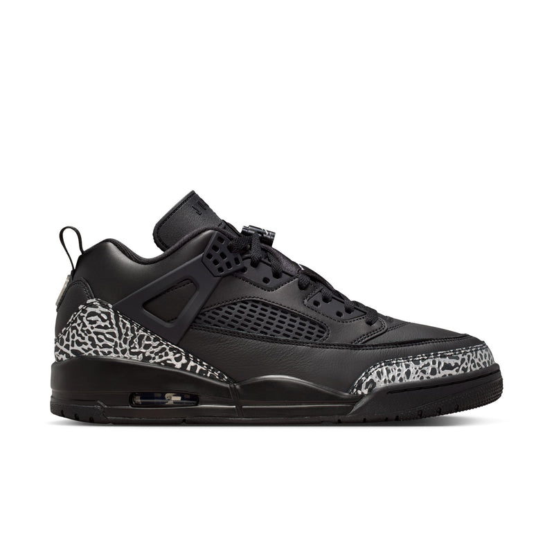 Men's black low-top lace-up sneaker with leopard-print toe and air window