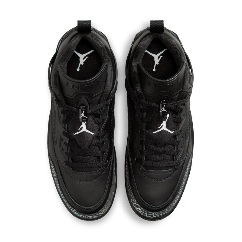 Men's black sneaker tongue and heel with JORDAN wing logos and lace closure