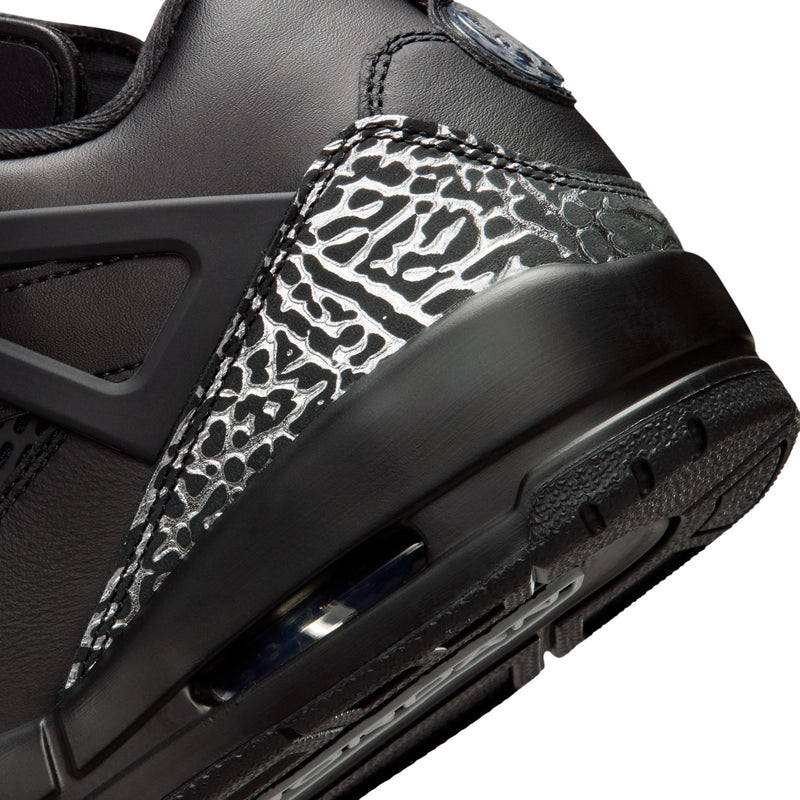 Men's black sneaker toe with leopard-print panel and translucent air unit window