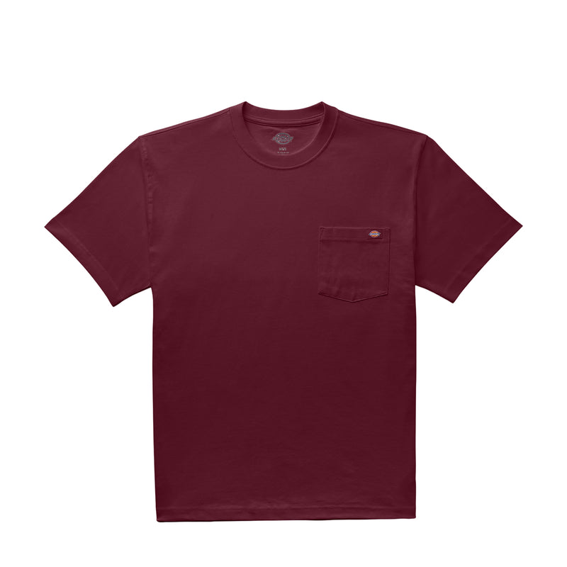 Men's burgundy heavyweight pocket crew-neck tee with short sleeves