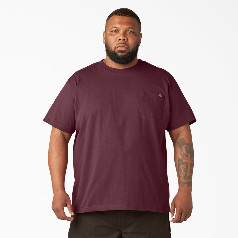 Men's burgundy heavyweight pocket crew-neck tee, short sleeves