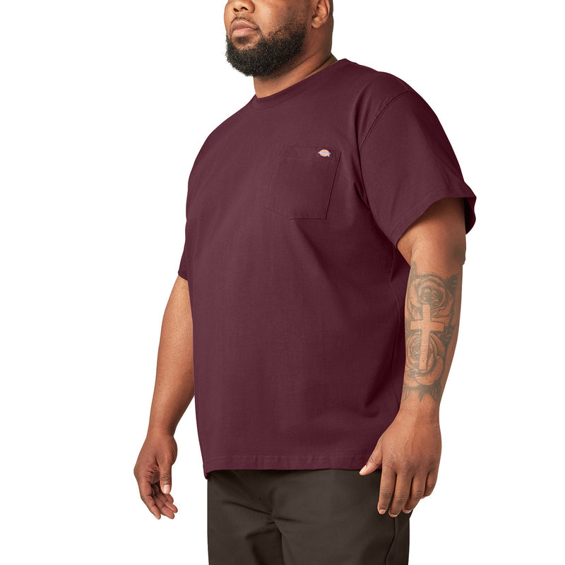 Men's burgundy heavyweight crew-neck tee with chest pocket and small logo