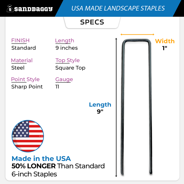 Standard 9-Inch Landscape Staples – USA Made, 11 Gauge Steel