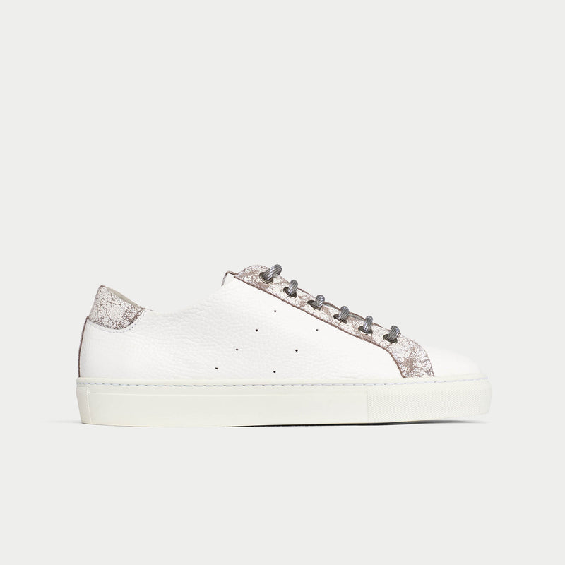 Star - White & Grey Leather Wide Fit Sneakers