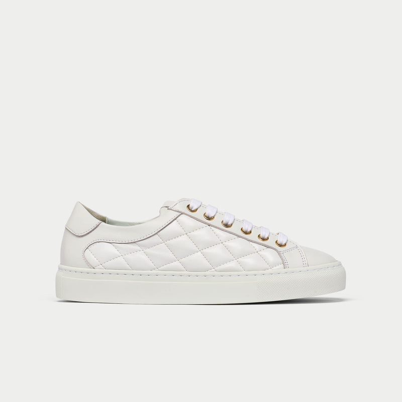 White quilted sneaker on a light gray background