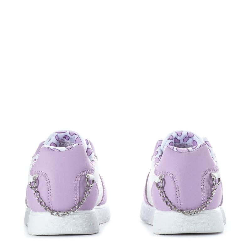 Kids lilac court sneakers with chain detail on heel and white rubber sole