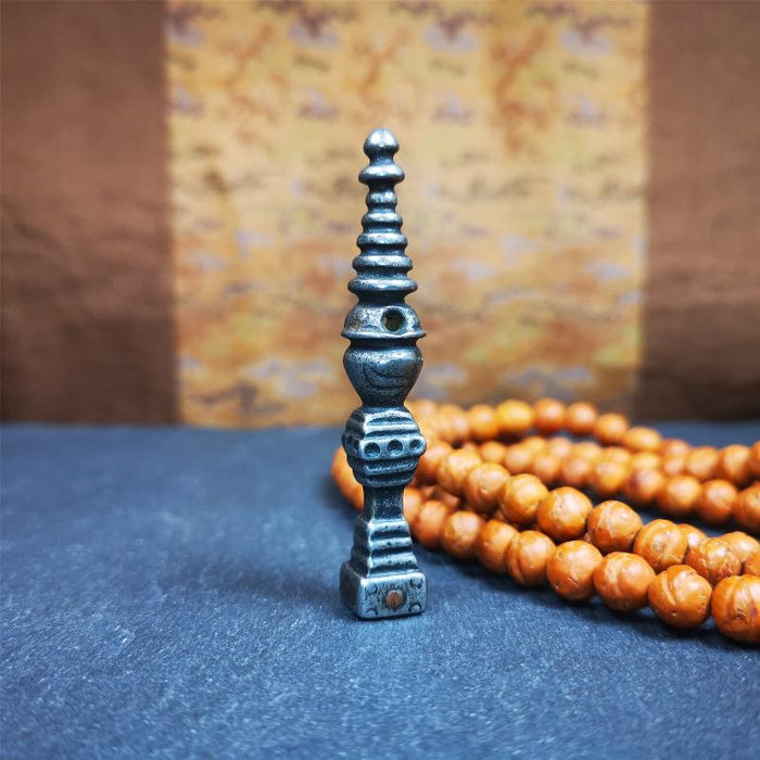 Stupa Amulet 2.56" - Tibetan Buddhist amulet, detailed view