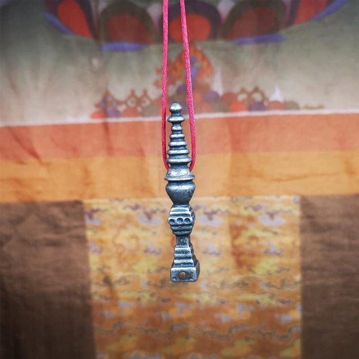 Stupa Amulet 2.56" - Tibetan Buddhist amulet, close-up detail