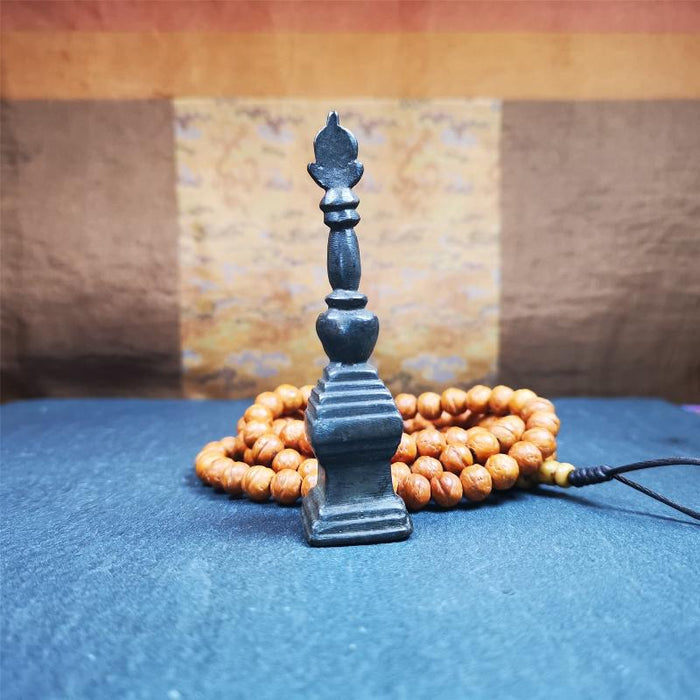 Stupa Amulet 3.35" - Tibetan Buddhist amulet, front view
