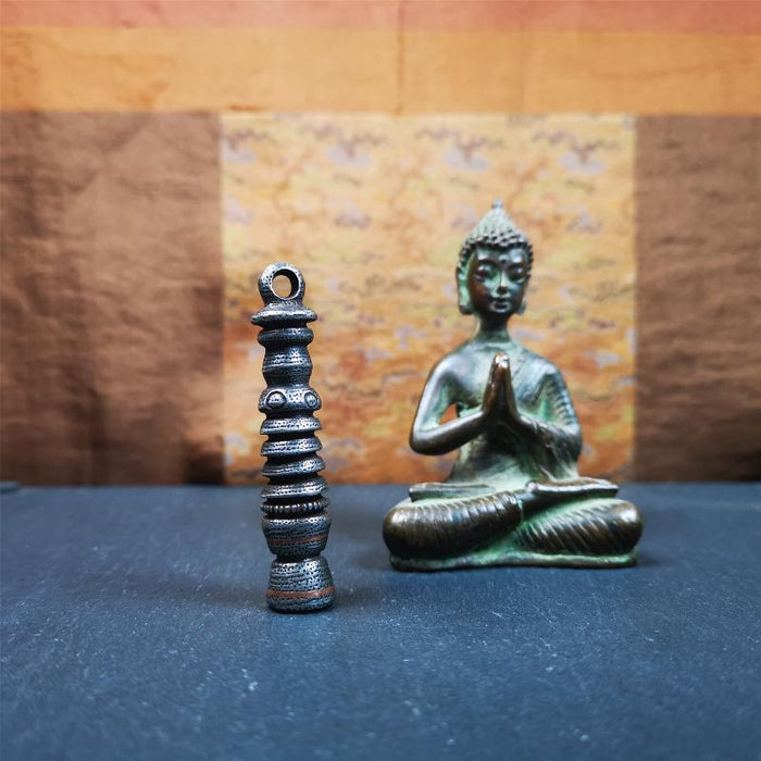 Stupa Amulet Pendant 2.1" - Tibetan Buddhist amulet, detailed view