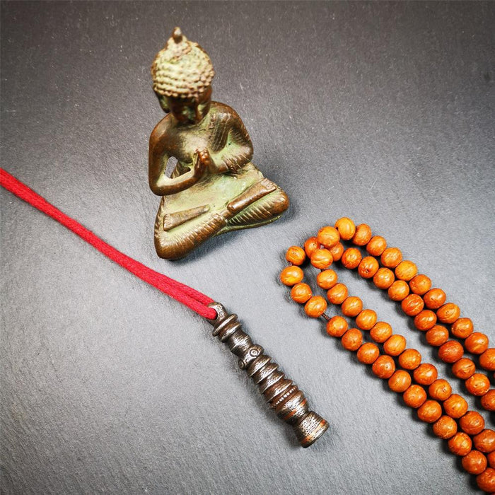 Stupa Amulet Pendant 2.1" - Tibetan Buddhist amulet, close-up detail