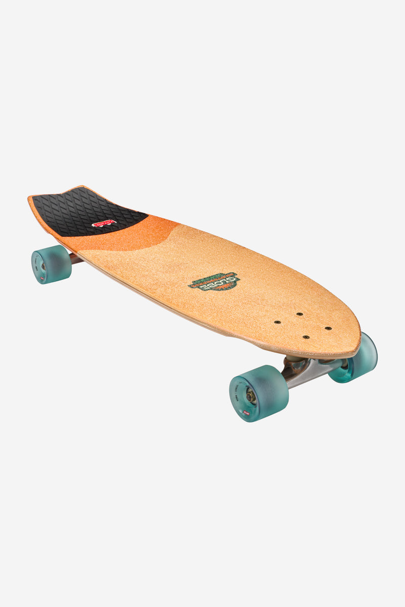Sun City La Tigra 30 inch swallowtail cruiserboard with orange paint dip teal wheels