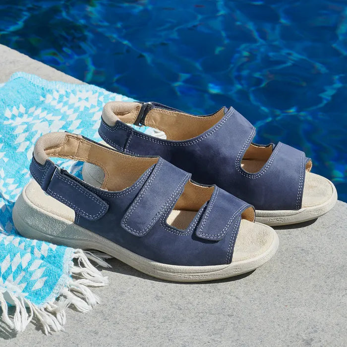 Sunny. A contemporary looking sandal with triple fastenings