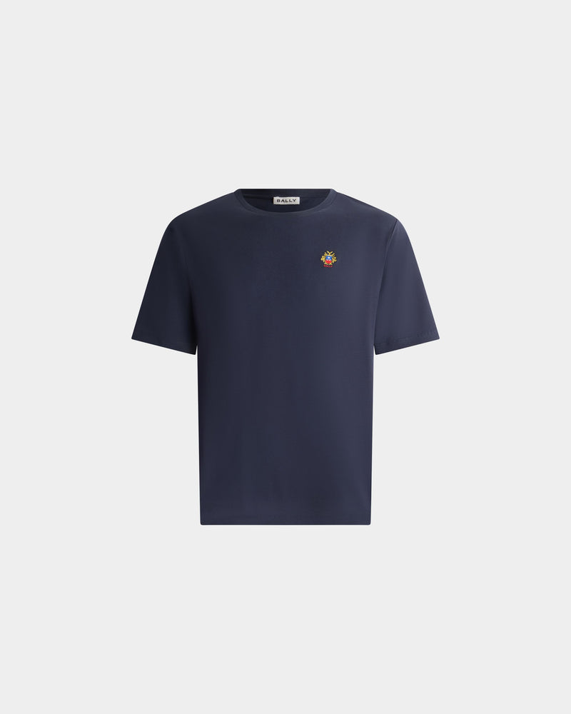 T-Shirt in Navy Blue Cotton With a Bally Crest