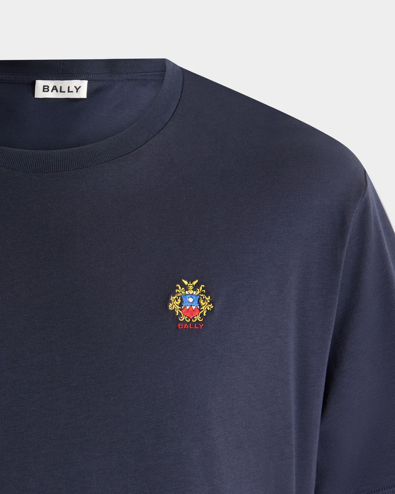 T-Shirt in Navy Blue Cotton With a Bally Crest