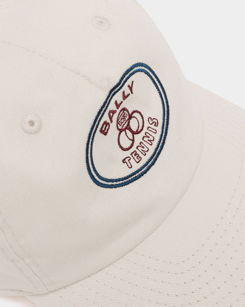 Tennis Collection Baseball Hat in Ivory Cotton with Embroidery
