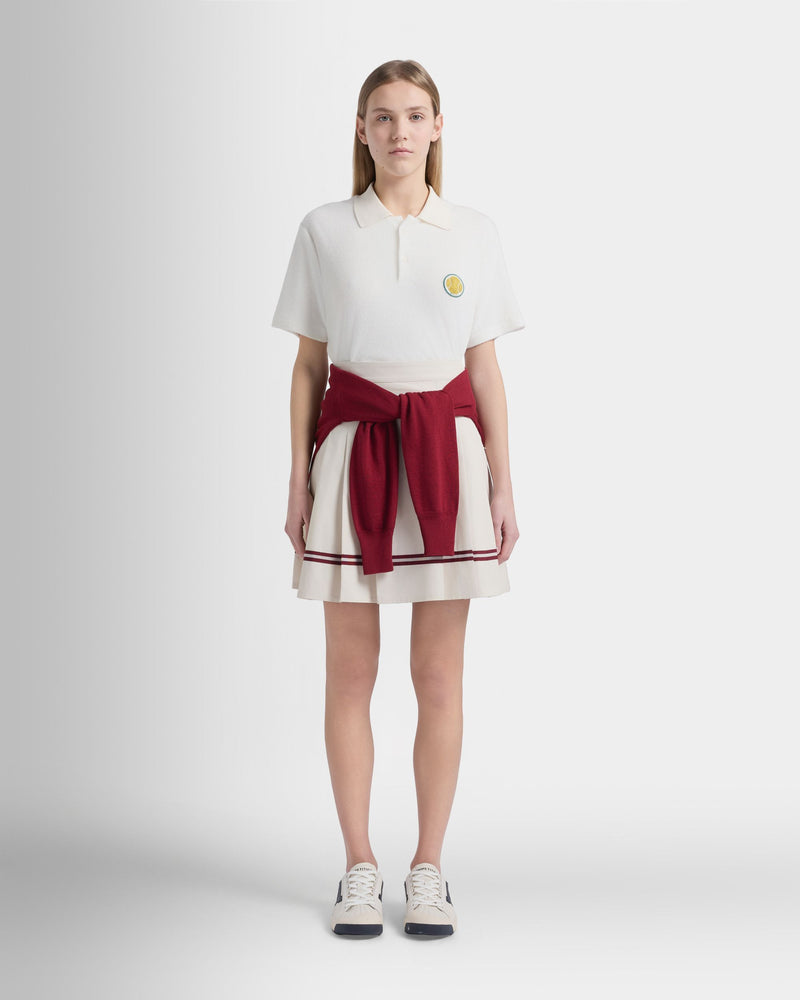 Tennis Collection Skirt With Bally Ribbon Details in Ivory Cotton