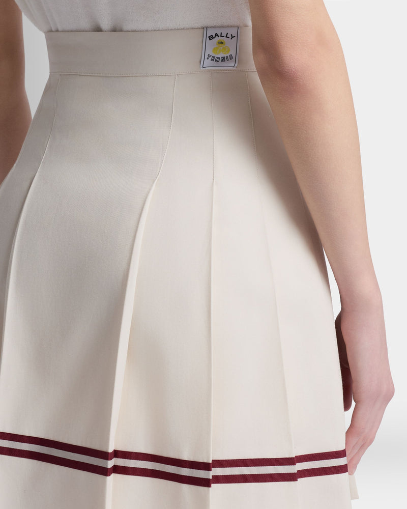 Tennis Collection Skirt With Bally Ribbon Details in Ivory Cotton