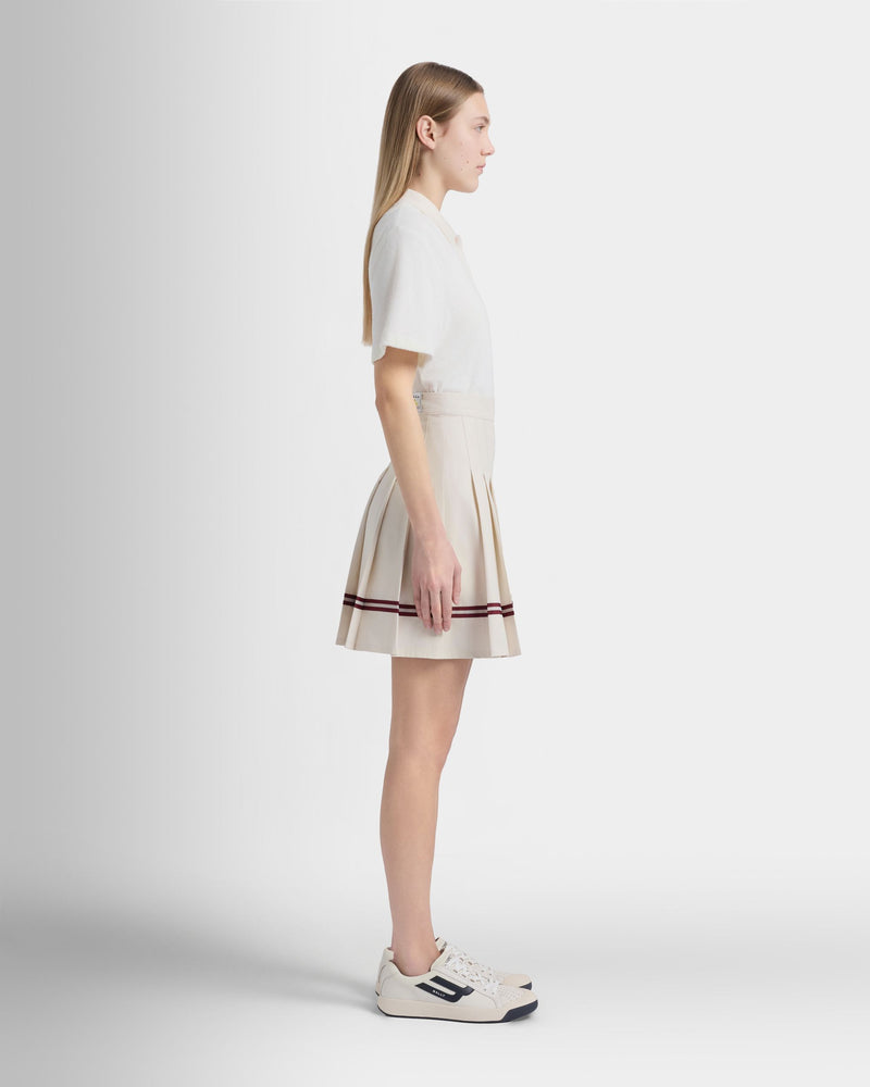 Tennis Collection Skirt With Bally Ribbon Details in Ivory Cotton