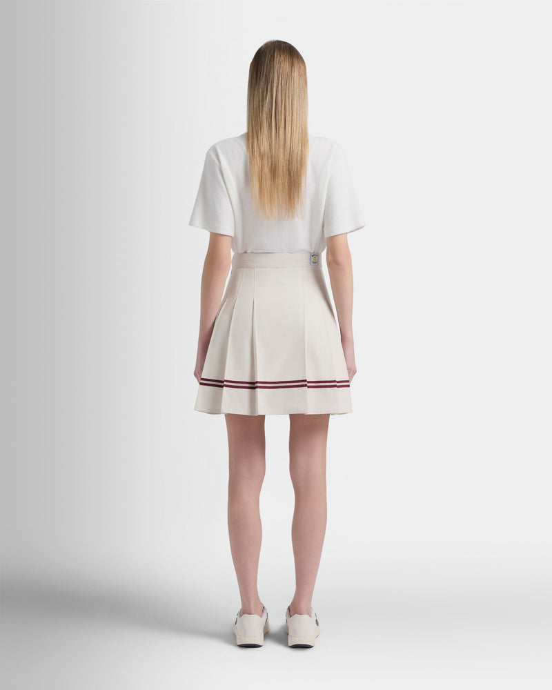 Tennis Collection Skirt With Bally Ribbon Details in Ivory Cotton