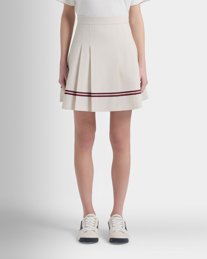 Tennis Collection Skirt With Bally Ribbon Details in Ivory Cotton
