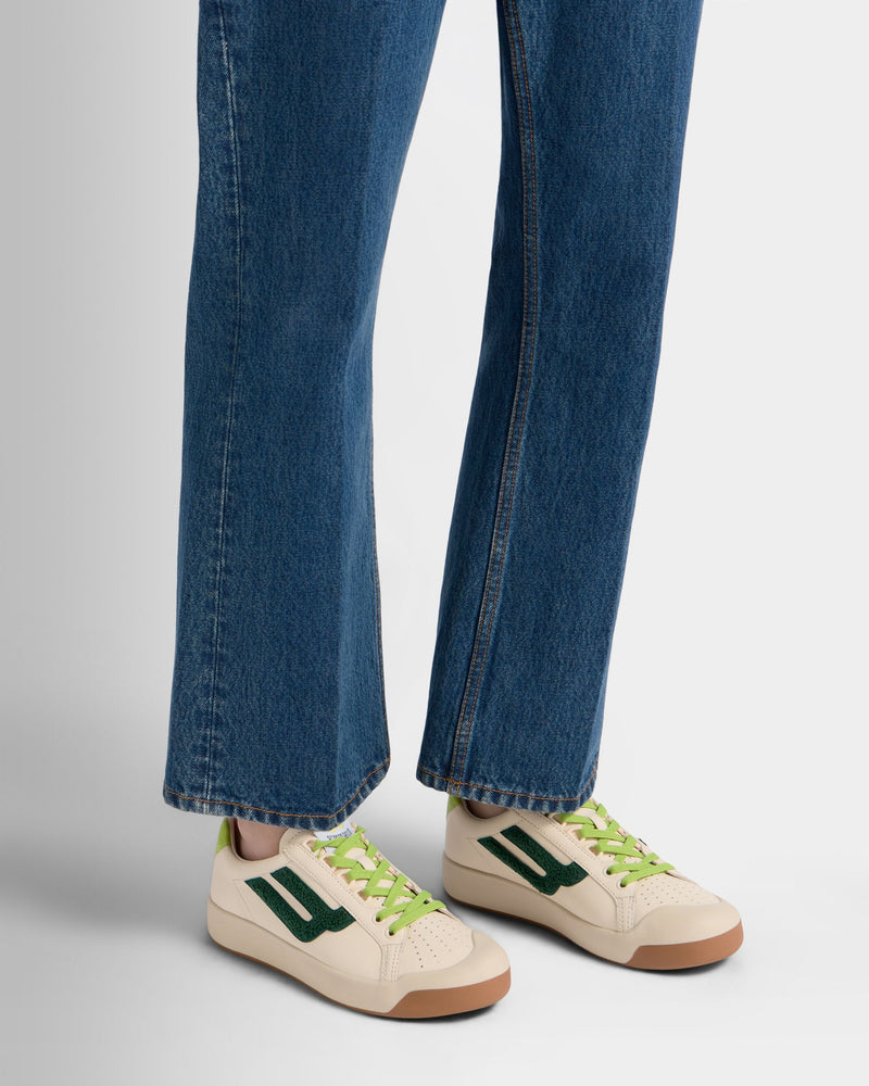Tennis Collection Sneaker in Ivory and Green Leather