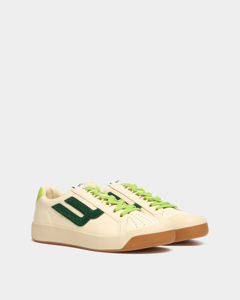 Tennis Collection Sneaker in Ivory and Green Leather