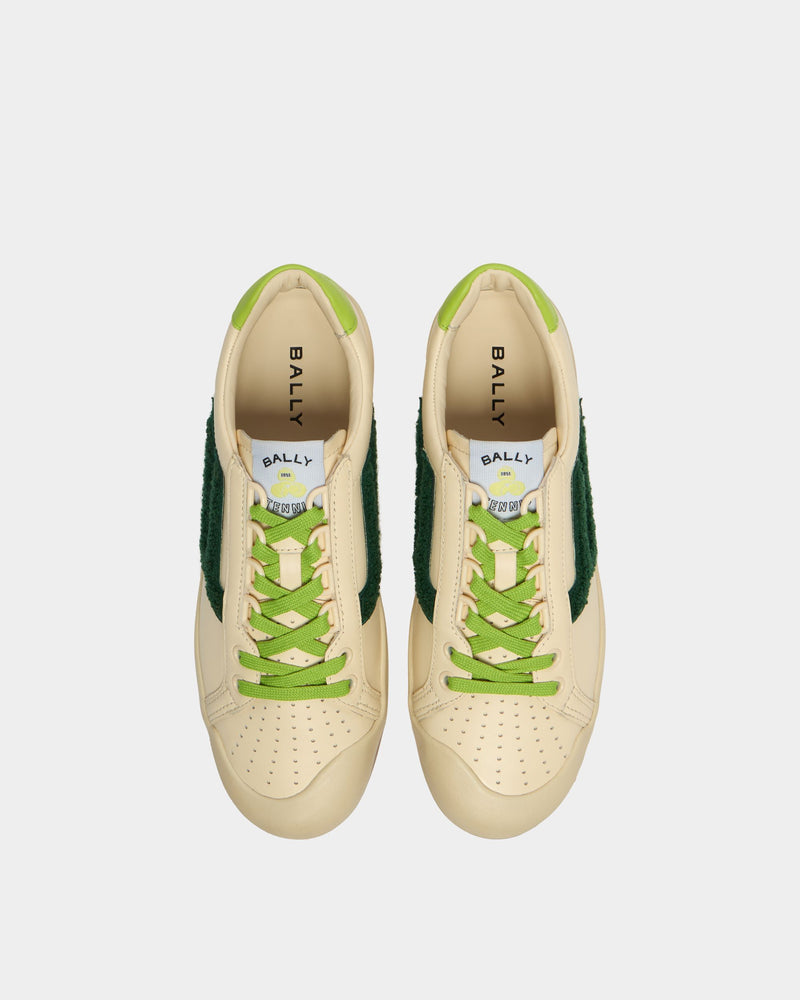 Tennis Collection Sneaker in Ivory and Green Leather