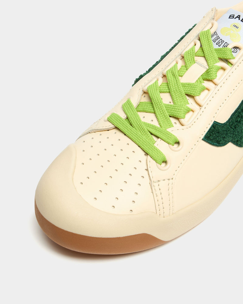 Tennis Collection Sneaker in Ivory and Green Leather