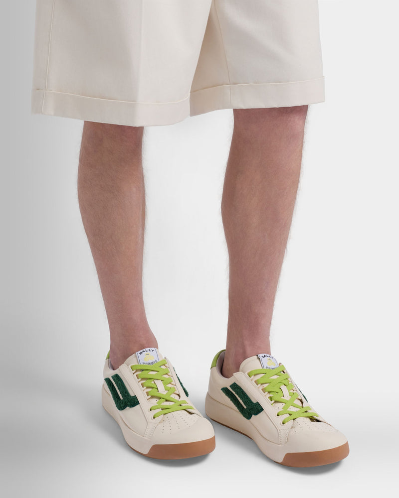 Tennis Collection Sneaker in White and Green Leather
