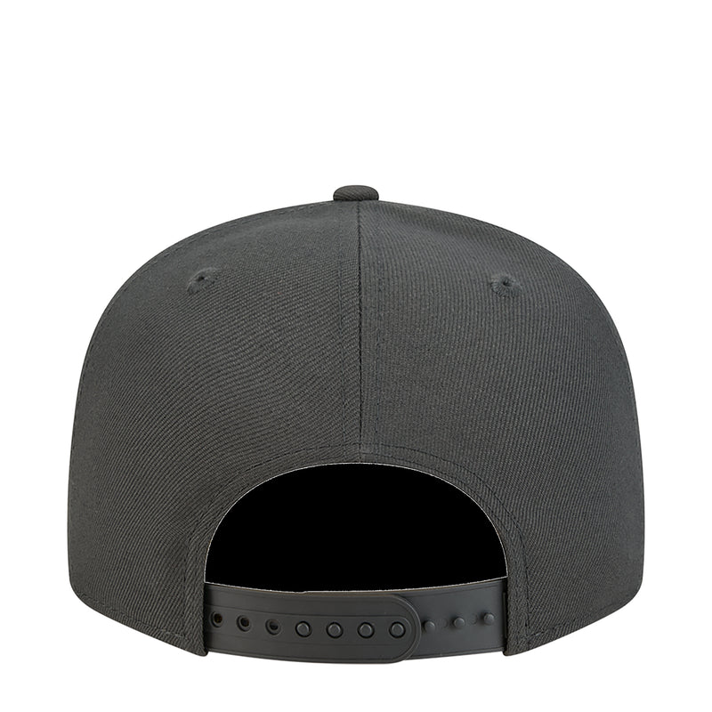 Dark gray baseball cap back view with adjustable strap and ventilation eyelets