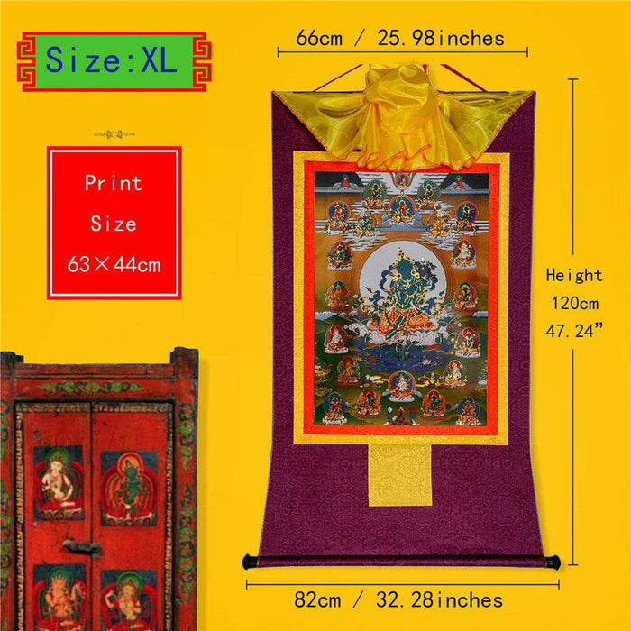 The 21 Taras - Tibetan thangka painting, close-up detail