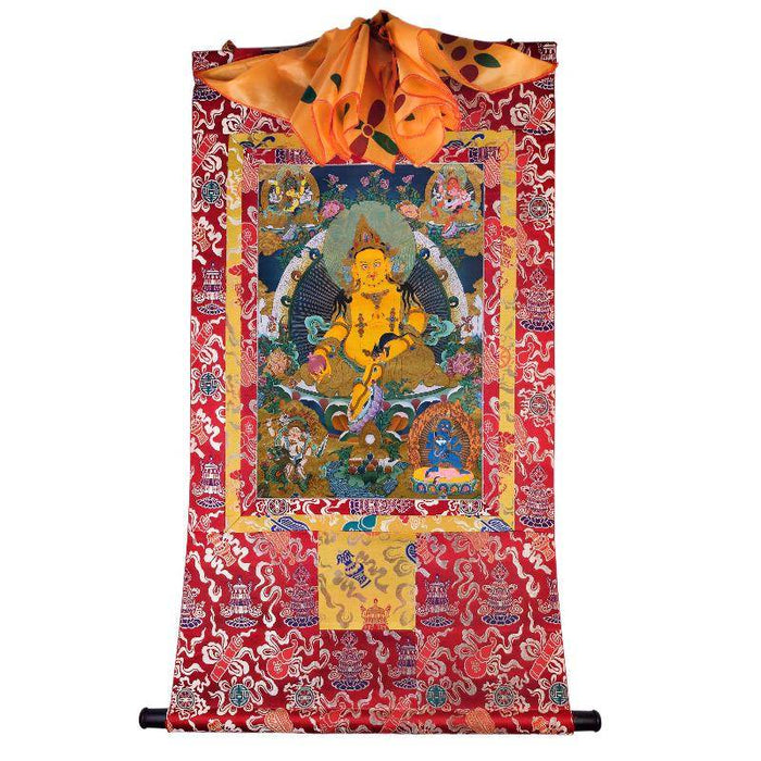 The Five Jambhalas - Tibetan thangka painting, close-up detail