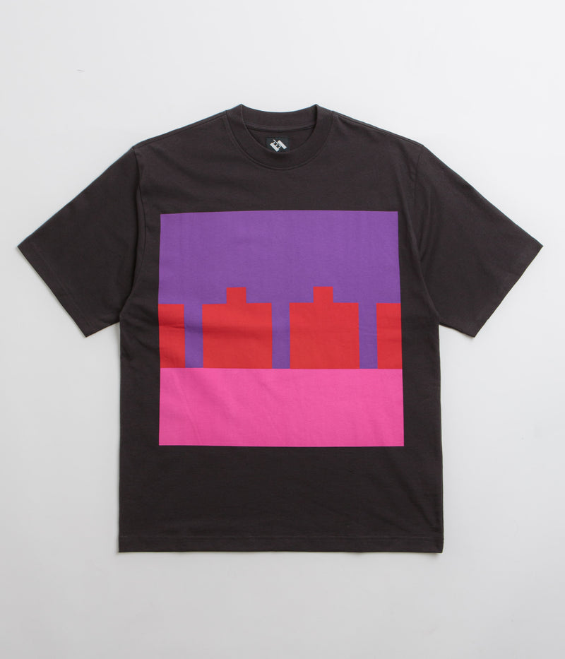 The Trilogy Tapes Block T-Shirt in Black and Red/ Purple