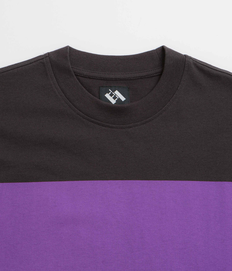 The Trilogy Tapes Block T-Shirt in Black and Red/ Purple
