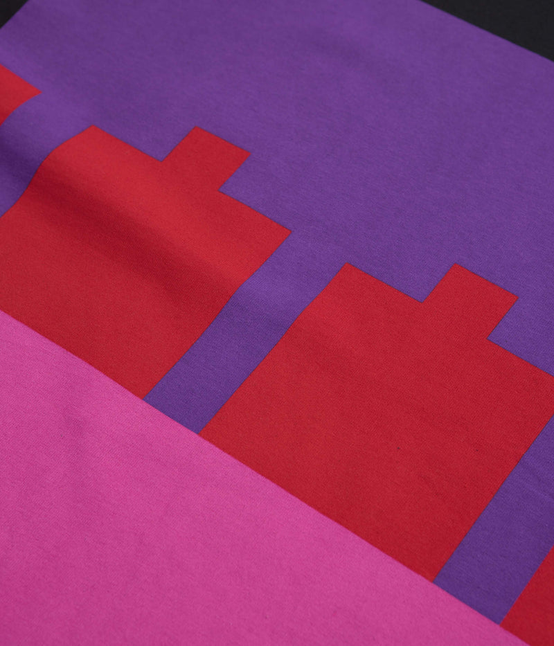 The Trilogy Tapes Block T-Shirt in Black and Red/ Purple