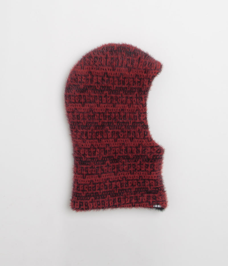 The Trilogy Tapes Shadow Multiple Knitted Hood in Carmine Red and Black